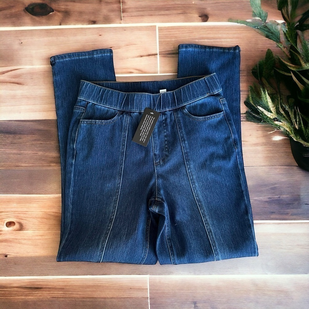 Issac Mizrahi Live Tall Knit Pull On Denim Straight Leg Ankle Jeans Size 2